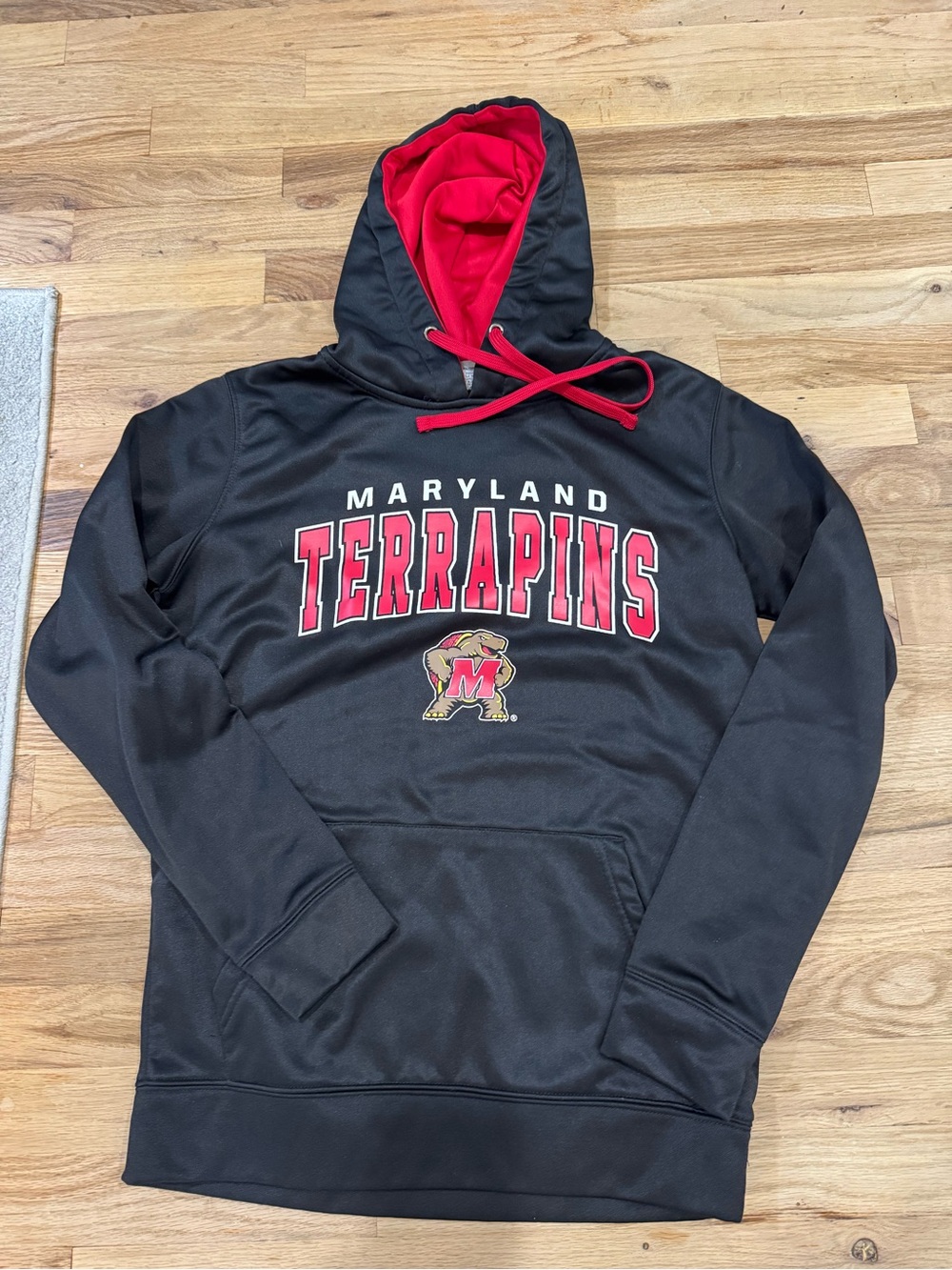 Stadium Athletics Black Hoodie with Red Lining and Drawstrings